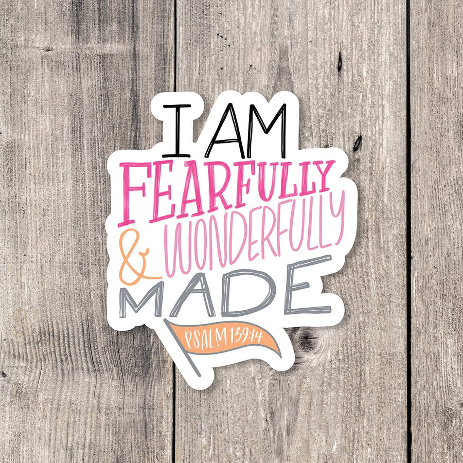 "Fearfully and Wonderfully Made" (pink) sticker card