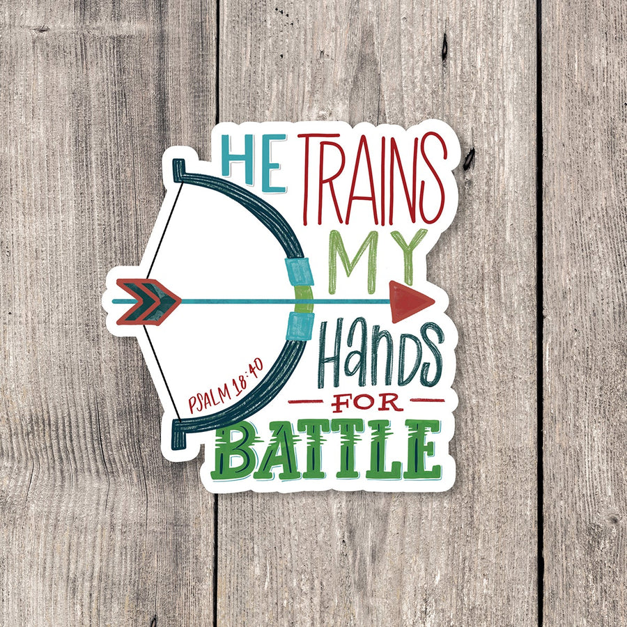 "He Trains My Hands for Battle" sticker card