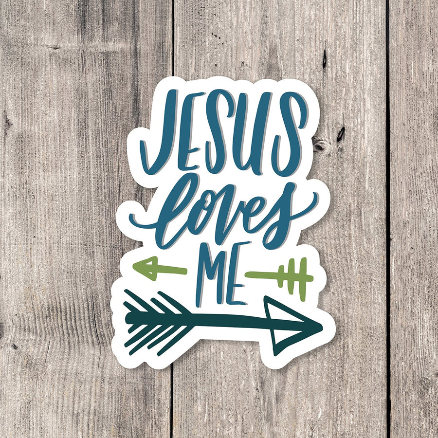 "Jesus Loves Me" (arrow) sticker card